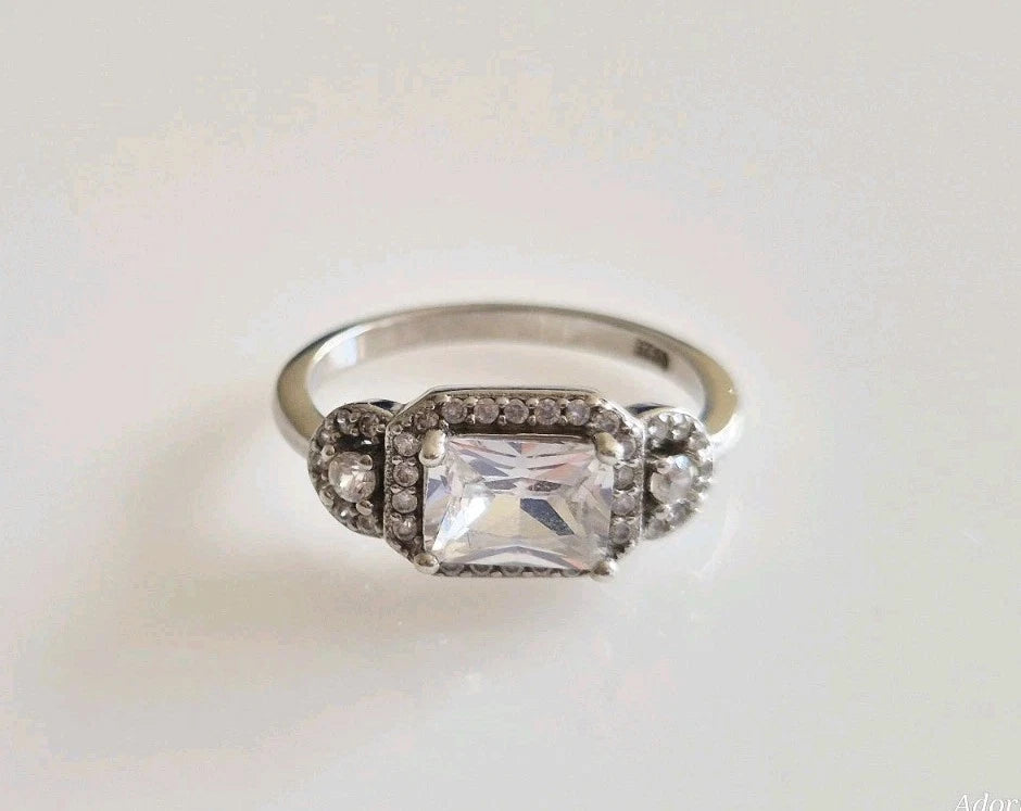 Sterling Silver Radiant Cut Cubic Zirconia Ring