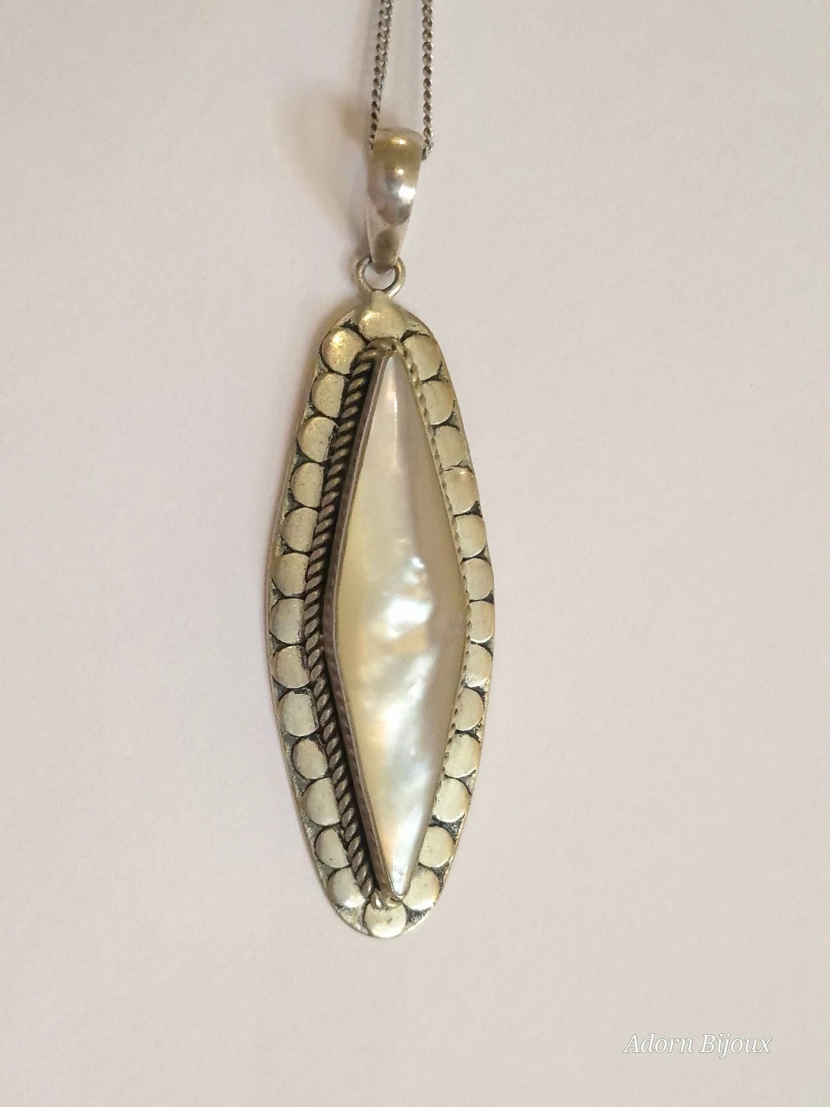 Vintage Mother Of Pearl Pendant Necklace On Angus & Coote 925 Sterling Silver
