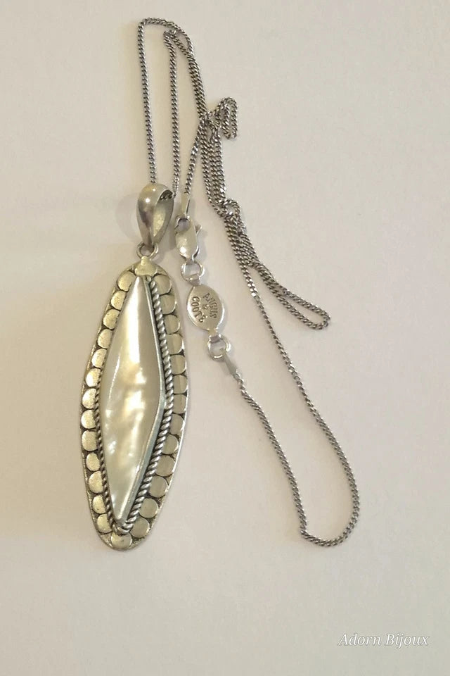Vintage Mother Of Pearl Pendant Necklace On Angus & Coote 925 Sterling Silver