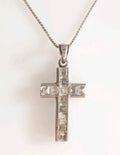 Vintage Sterling Silver Faceted Glass Cross On Sterling Silver Box Chain