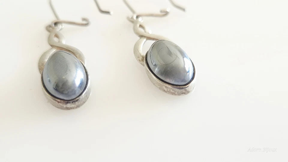 Vintage Sterling Silver Hematite Dangle Drop Earrings