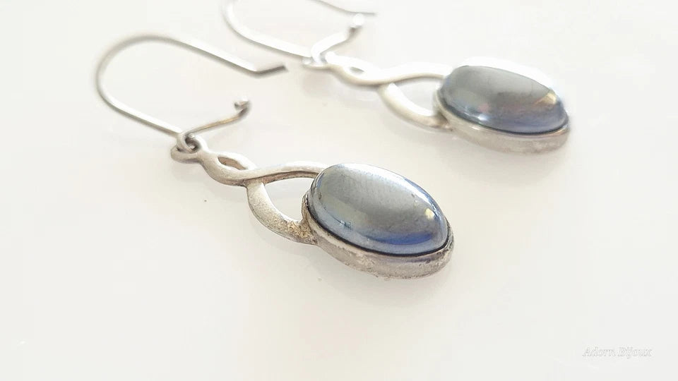 Vintage Sterling Silver Hematite Dangle Drop Earrings