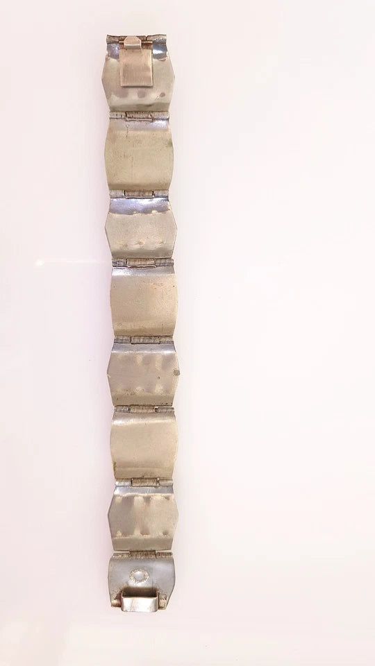 Authentic 1940s Signed HECHO EN TAXCO ALPACA Alloy Abalone Panel Bracelet