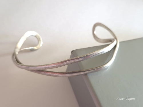 Antique Vintage 1905 Solid 925 Sterling Silver Open Cuff Bangle, London Assay
