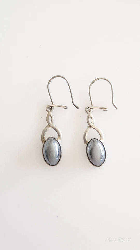 Vintage Sterling Silver Hematite Dangle Drop Earrings