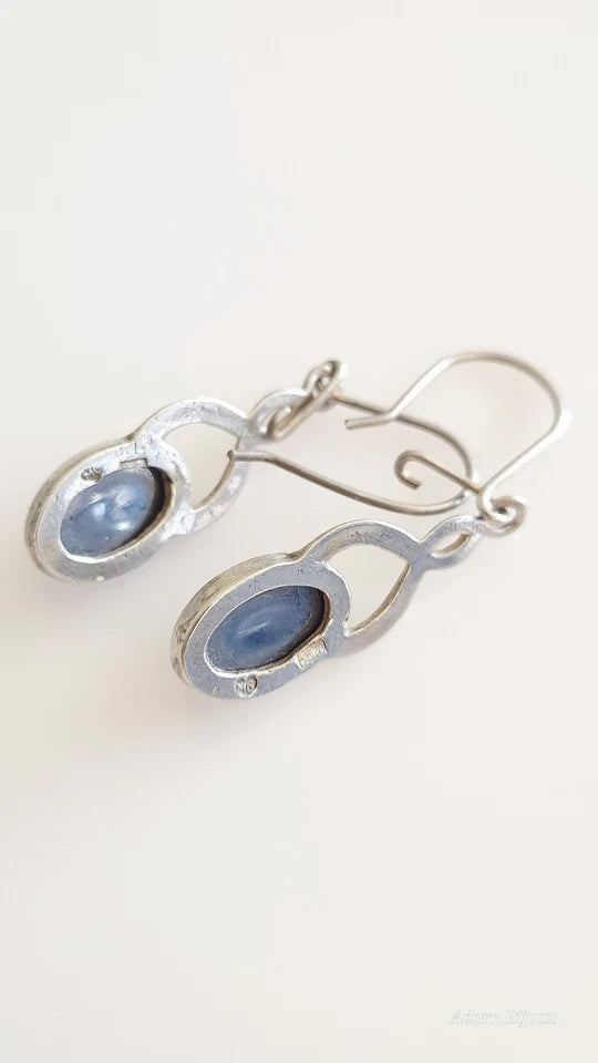 Vintage Sterling Silver Hematite Dangle Drop Earrings