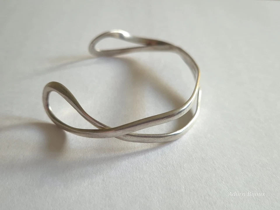 Antique Vintage 1905 Solid 925 Sterling Silver Open Cuff Bangle, London Assay
