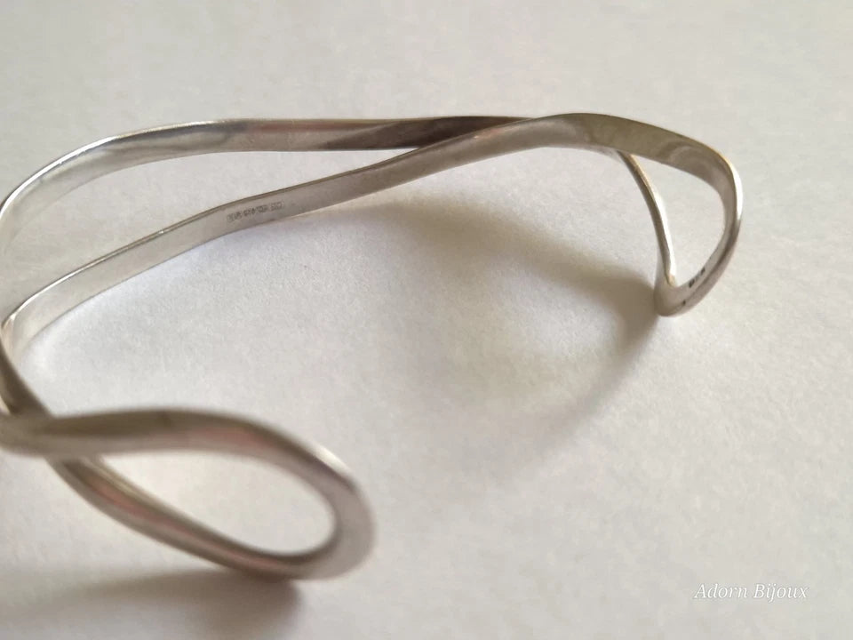 Antique Vintage 1905 Solid 925 Sterling Silver Open Cuff Bangle, London Assay
