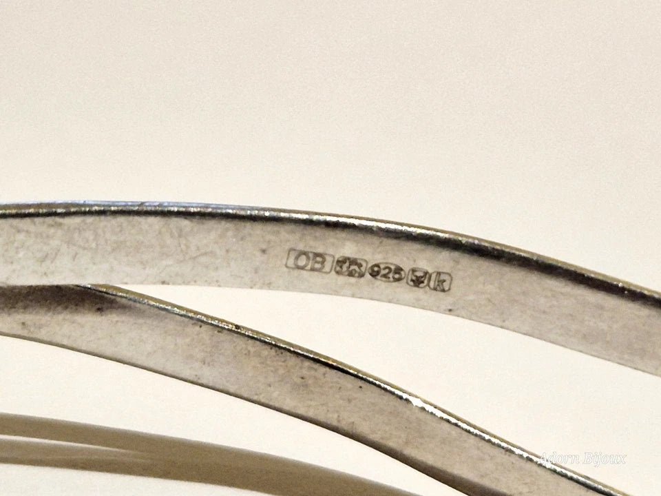 Antique Vintage 1905 Solid 925 Sterling Silver Open Cuff Bangle, London Assay